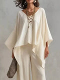 Full Size V-Neck Top and Pants Set Plus Size