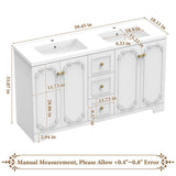 60" White French-Style Bathroom Vanity Cabinet