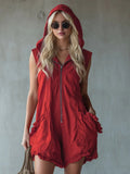 Women's Retro Hooded Zip-Up Sleeveless Cropped Jumpsuit