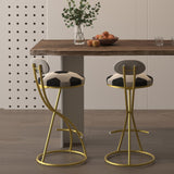 Football Print Bar Stools Set of 2, Counter Height, Gold Frame, Creamy White Velvet