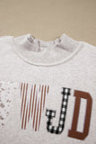 Gray WWJD Mix Pattern Letter Graphic Exposed Seam Loose Plus Size Sweatshirt
