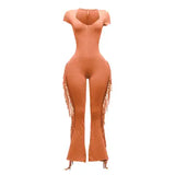 Mineral Washed Fringe Jumpsuit
