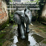 20-Inch Tall Resin Elephant Statue with Raised Trunk, Grey