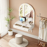 Floating Makeup Vanity Desk with Mirror & 3-Color Lights