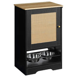 Feeding Station with Storage Cabinet and Stainless Steel Bowls - Black