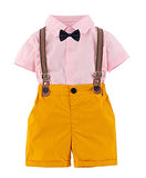 stylesilove Toddler Boys Classic Button Down Shirt and Shorts, Suspenders, Bowtie 4pcs Gentleman Suit Cotton Overalls Outfit