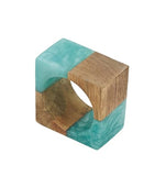 Fennco Styles Mango Wood & Resin Modern Square Napkin Rings, Set of 4