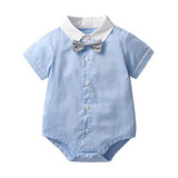 stylesilove Infant Baby Boys Blue Bowtie Romper and Plaid Shorts, Star Suspenders Gentleman Suit 3pcs Outfit