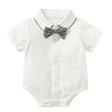 stylesilove Baby Boys Short Sleeve Collared Bodysuit and Suspender Shorts, Bowtie 3pcs Gentleman Set Cotton Overalls Outfit
