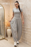 Women's Short Sleeve Fitted Tee & Wide-Leg Harem Pants Set
