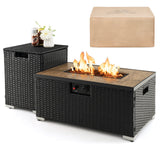 32 x 20 Inch Propane Rattan Fire Pit Table Set with Side Table Tank and Cover