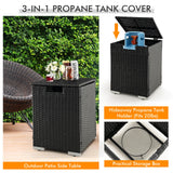 32 x 20 Inch Propane Rattan Fire Pit Table Set with Side Table Tank and Cover