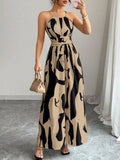 Abstract Print Halter Neck Maxi Dress