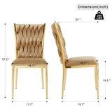 Modern Simple Velvet Dining Chair, Brown, Gold Metal Legs, Set of 2