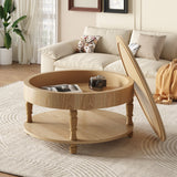 Coffee Table with Dual Storage - Natural Wood, 31.5" Round