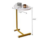 C-Shaped Side Table with Durable Metal & Wood - Dark Brown or White