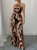 Abstract Print Sleeveless Wide Leg Jumpsuit