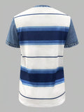 Denim Patchwork Short Sleeve Blouse