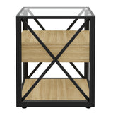 Modern End Tables with Drawer - Set of 2 Nightstands with Tempered Glass Top