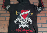 ED HARDY by Christian Audigier-Love Kills Slowly Black Zip-Up Sweater~VTG~ M L XL