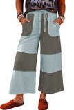 Russet Orange Raw Seam Colorblock Wide Leg Ankle Length Casual Pants