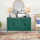 59in Green Accent Cabinet with 4 Doors - Mid Century Modern Buffet - Dark Green