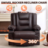 Rocker Recliner Chair with Massage and Heat for Adults,, 360°Swivel oversize recliner chair with Cup Holders, USB Charge Port, Side Pockets for Living Room,Nursery,Bedroom
