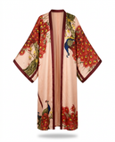Vibrant Peacock Print Maxi Kimono