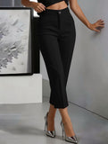 Women's High-Waisted Straight-Leg Pants – Drapey Cropped Fit