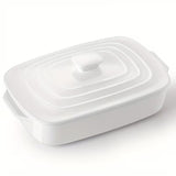 Large Ceramic Casserole Dish with Lid 4.0 Qt Rectangular Baking Pan Red