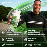 Rhodiola Rosea 2000mg with Ashwagandha KSM-66, L-Theanine, Holy Basil & BioPerine - High Potency Vegan Capsules