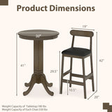 3 Pieces Wood Bar Table Set for 2 Round Pub Table with Pedestal Base and 2 Armless Stools