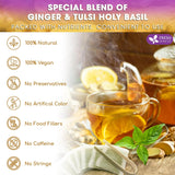 Premium Ginger Tulsi Tea Bags | Hand-made Blend of Ginger and Tulsi Holy Basil Leaves