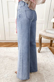 Beau Blue Button Zip High Waist Flared Hem Jeans