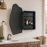 33.5"x22" Irregular Cloud-shaped Surface Mount Mirror Cabinet, Metal Frame Bathroom Medicine Cabinet with Adjustable Glass Shelves, Decorative Storage Mirror for Bathroom Entryway Bedroom, Matte