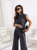 Satin Cowl Neck Top and Pants Set