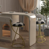 Football Print Bar Stools Set of 2, Counter Height, Gold Frame, Creamy White Velvet