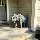20-Inch Tall Resin Elephant Statue with Raised Trunk, Grey