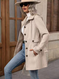 Women’s Elegant Woolen Coat – Medium-Length Lapel Slim Fit Winter Coat