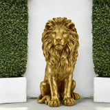 24-Inch Lion Statue, Resin Outdoor Guardian Sculpture, Gold