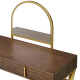 Walnut Vanity Desk with Mirror & Jewelry Tray - Gold Finish
