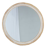 30" Round Solid Wood Farmhouse Wall Mirror,Rustic Boho Circle Decorative Mirrors for Bathroom,Shabby Chic Wall Mounted Mirror for Bathroom Vanity Living Room Entryway