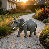 20-Inch Tall Resin Elephant Statue with Raised Trunk, Grey