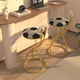 Football Print Bar Stools Set of 2, Counter Height, Gold Frame, Creamy White Velvet