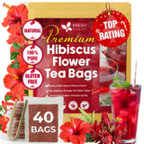 Hibiscus Dried Flowers, Tea Bags, 100% Natural, Pure from Hibiscus Flowers. Loose Flower Hibiscus Herbal Tea. Hibiscus Flower Tea. No Sugar, No Caffeine, No Gluten, Vegan.