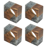 Fennco Styles Mango Wood & Resin Modern Square Napkin Rings, Set of 4