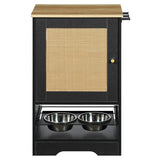 Feeding Station with Storage Cabinet and Stainless Steel Bowls - Black