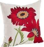 Fennco Styles Le Tournesol Embroidered Sunflower Decorative Throw Pillow, Filler Included, 18-Inch Square - Red Flower Cotton Linen Pillow for Home, Couch, Living Room and Bedroom Décor