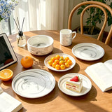 Marbled Round Ceramic Dinnerware Set with Plates and Bowls