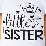 stylesilove Infant Baby Girls Little Sister Bodysuit and Dalmatian Dot Shorts, Bow Headband 3pcs Short Sleeve Cotton Outfit